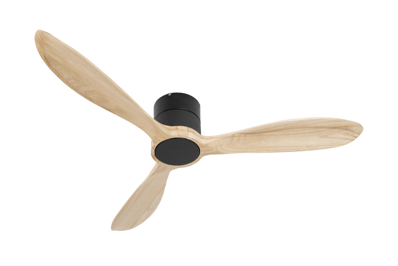 מאוורר VALENSIA צמוד תקרה DC 35W - גימור שחור - כנפיים עץ טבעי  קוטר   48 אינץ'