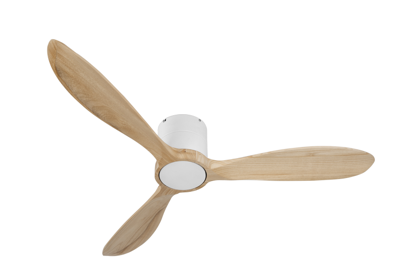 מאוורר VALENSIA צמוד תקרה DC 35W - גימור לבן - כנפיים עץ טבעי  קוטר   48 אינץ'