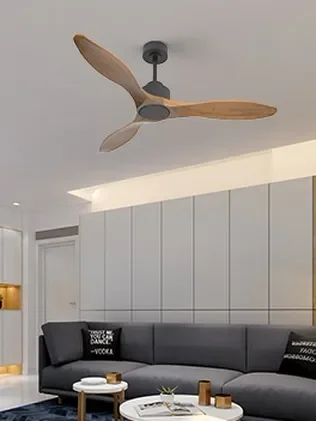 מאוורר PALMA תלוי DC 35W - גימור שחור - כנפיים עץ אגוז  קוטר   48 אינץ'