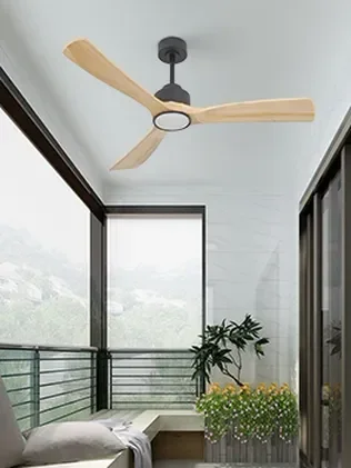 מאוורר SEVILIA  תלוי DC 35W - גימור שחור - כנפיים עץ טבעי  קוטר   48 אינץ'