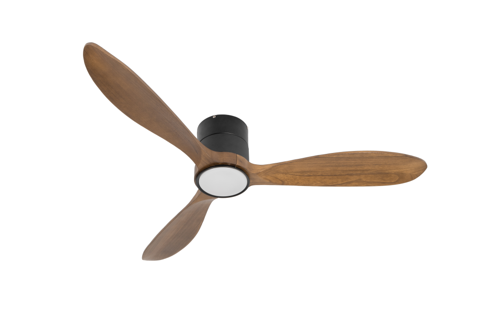 מאוורר VALENSIA צמוד תקרה DC 35W - גימור שחור - כנפיים עץ אגוז  קוטר   48 אינץ'